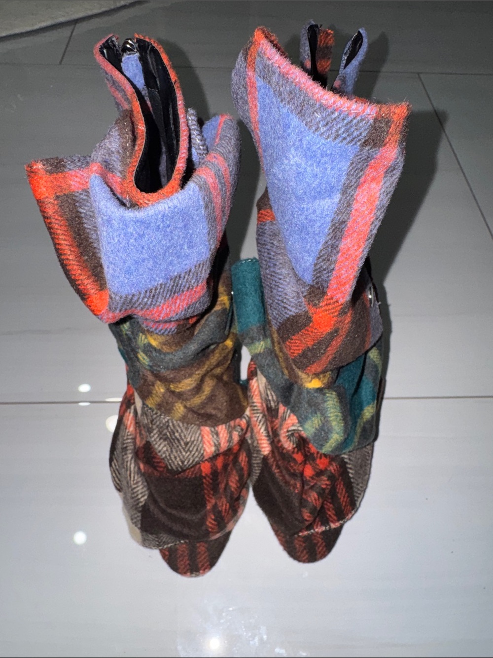 Plaid Multicolor Women's Ankle Heeled Boots - Fashionable Fall Accent